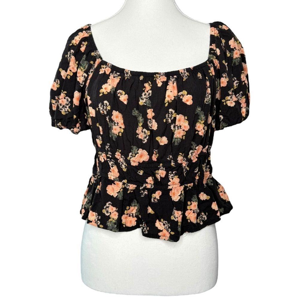 ▪️|EUC| SO Floral Peplum Puff Sleeve Square Neck Crop Top